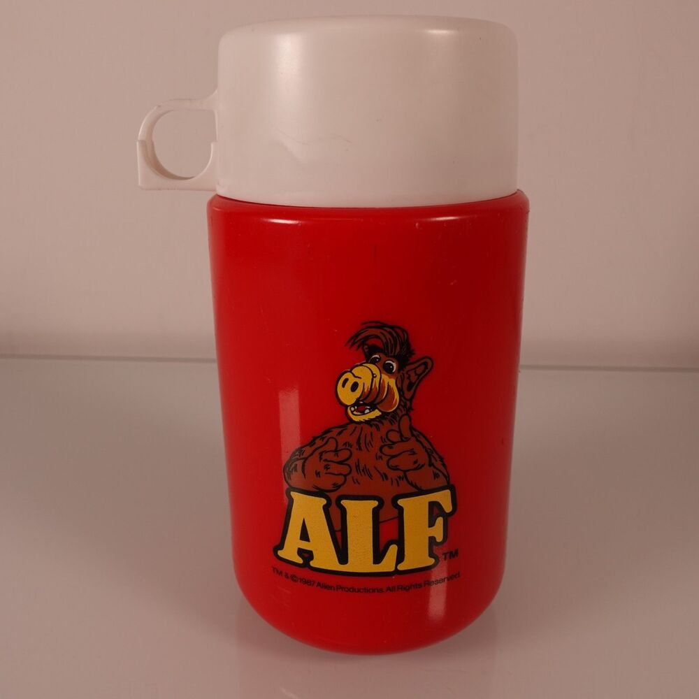 Vintage 1987 Alf Thermos with Stopper & Cup Cap Red White Alien 10 Oz Model 3700